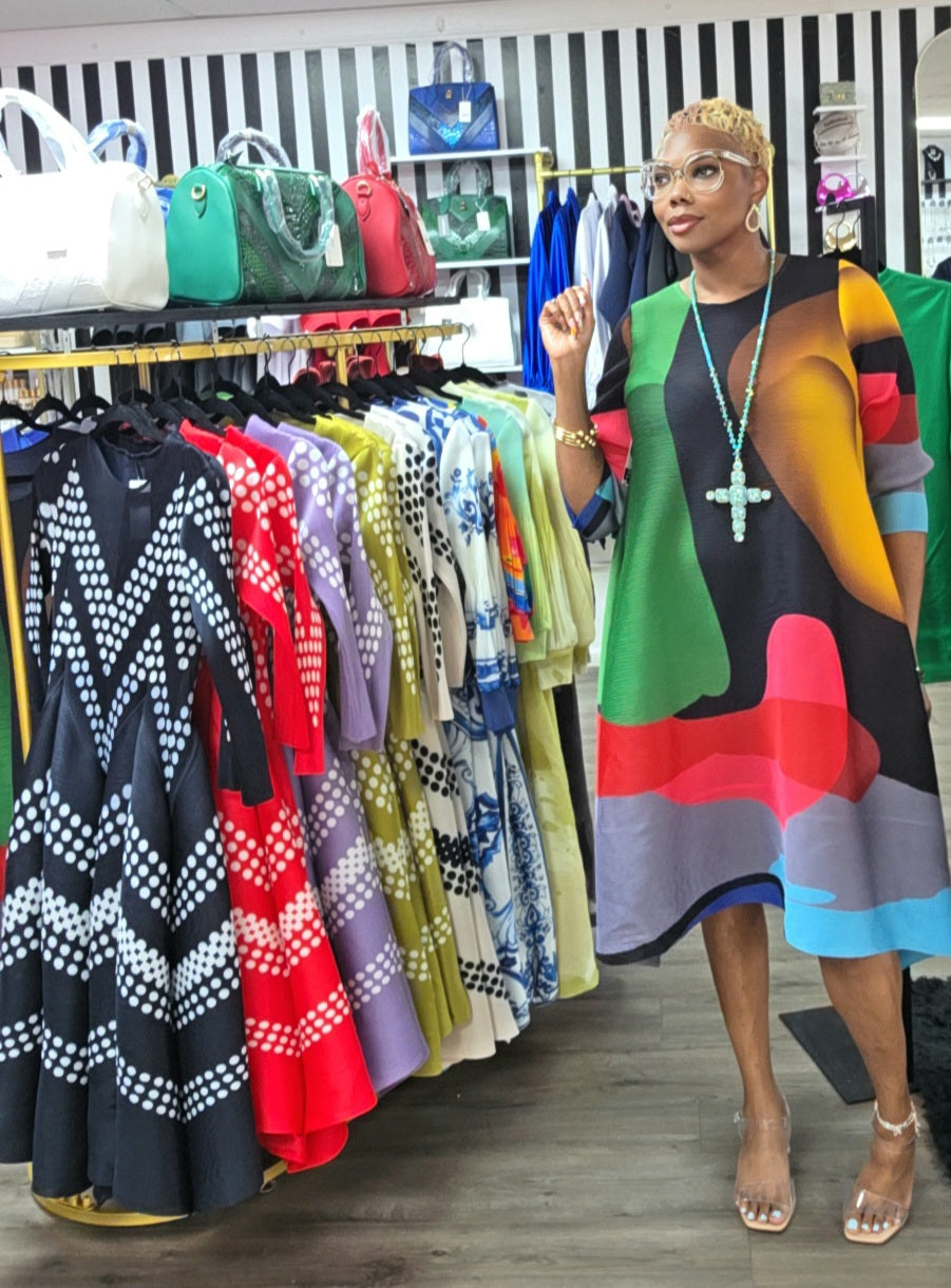 COLORFULLY BLESSED MIDI BOUNCY DRESS