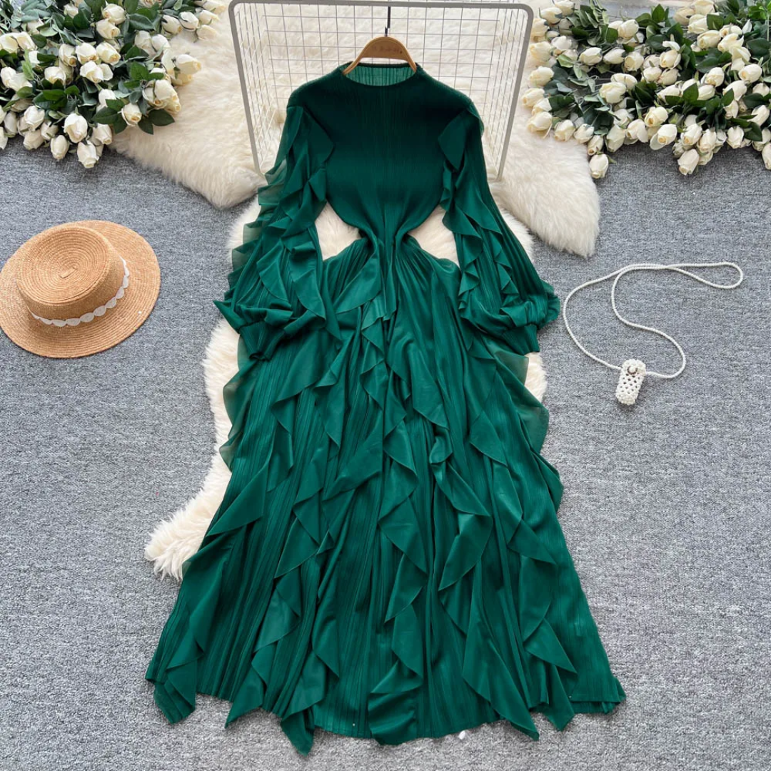 The Royal Pleated Ruffle Maxi Dress
