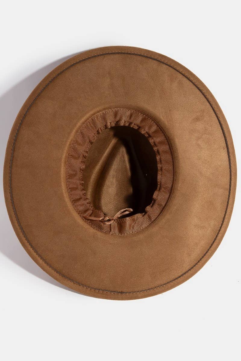 Heart Buckle Grommet Strap Suede Fedora Hat