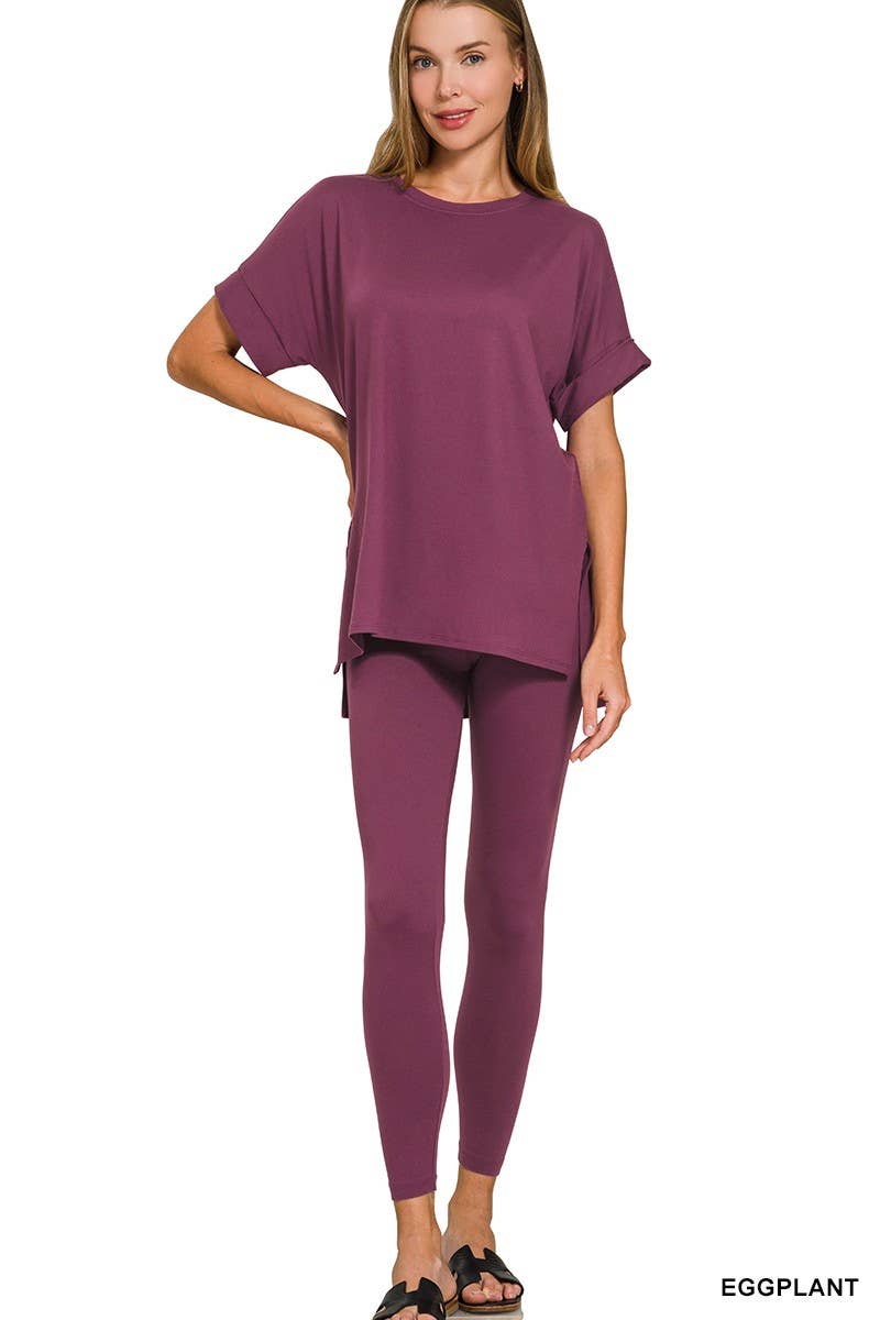 Brushed Dty Microfiber Loungewear Set: RUST / 1-1-1-1 (S-M-L-XL)