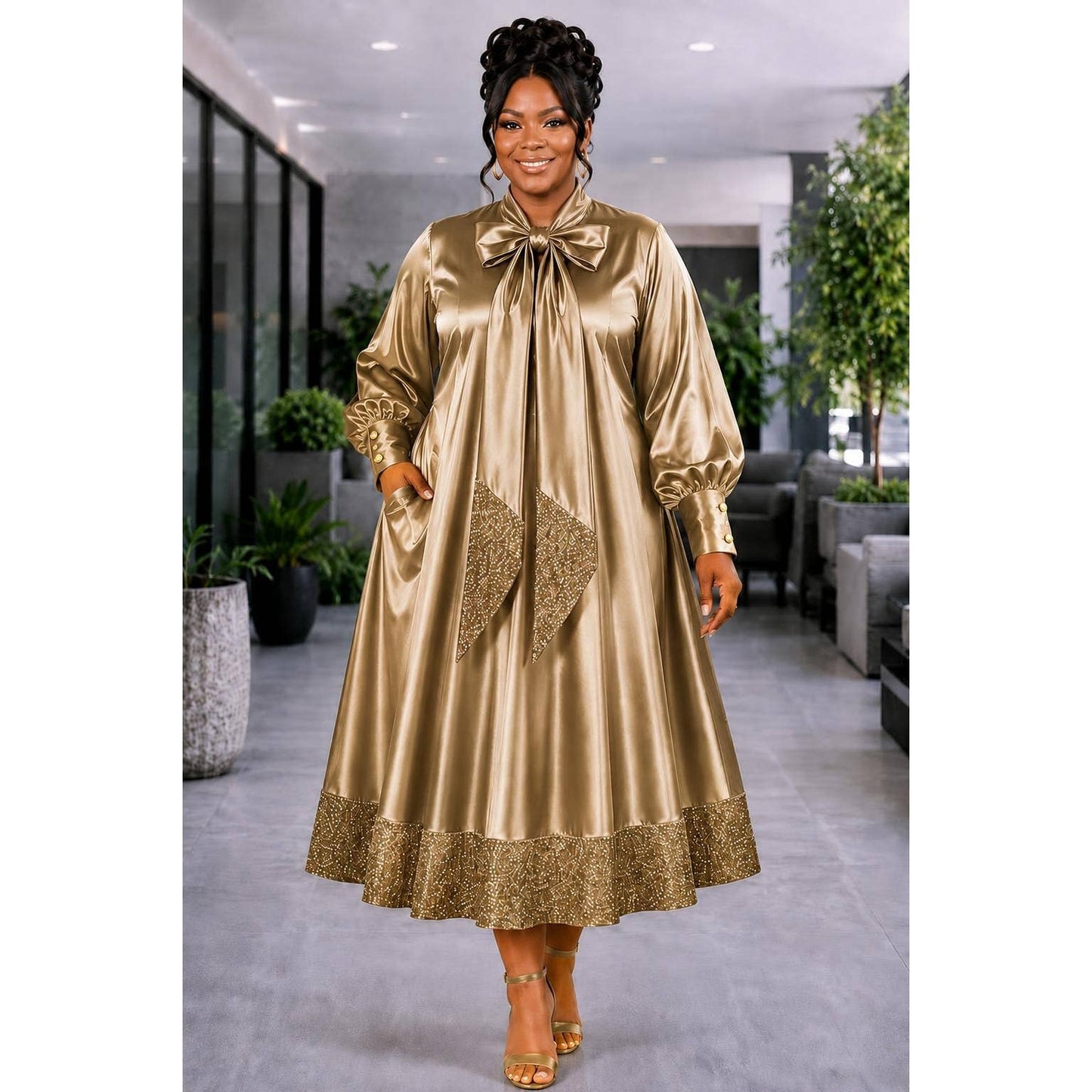 The Royal Grace Satin Bow Maxi Dress