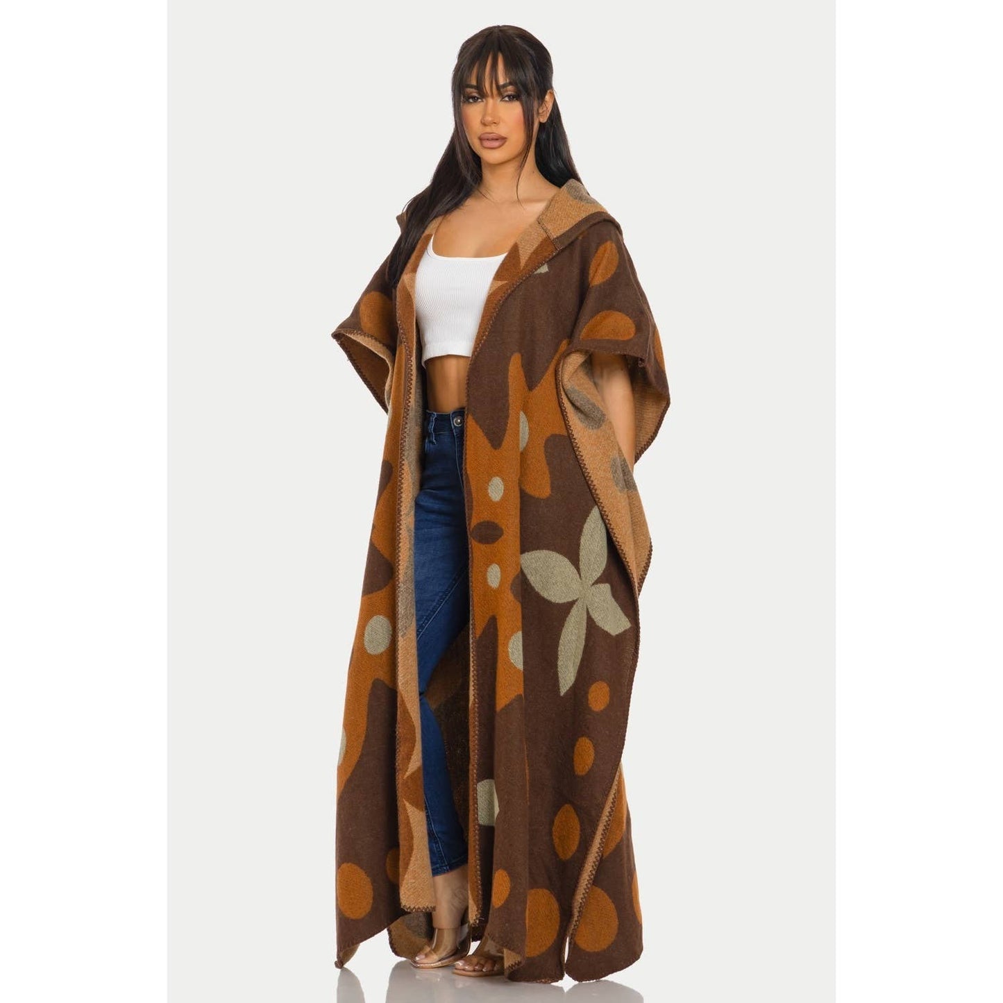 Hooded Open Cardigan Poncho