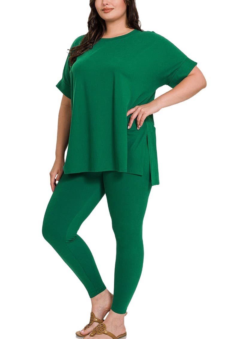 Plus Brushed Dty Microfiber Loungewear Set: EGGPLANT / 1-1-1 (1XL-2XL-3XL)