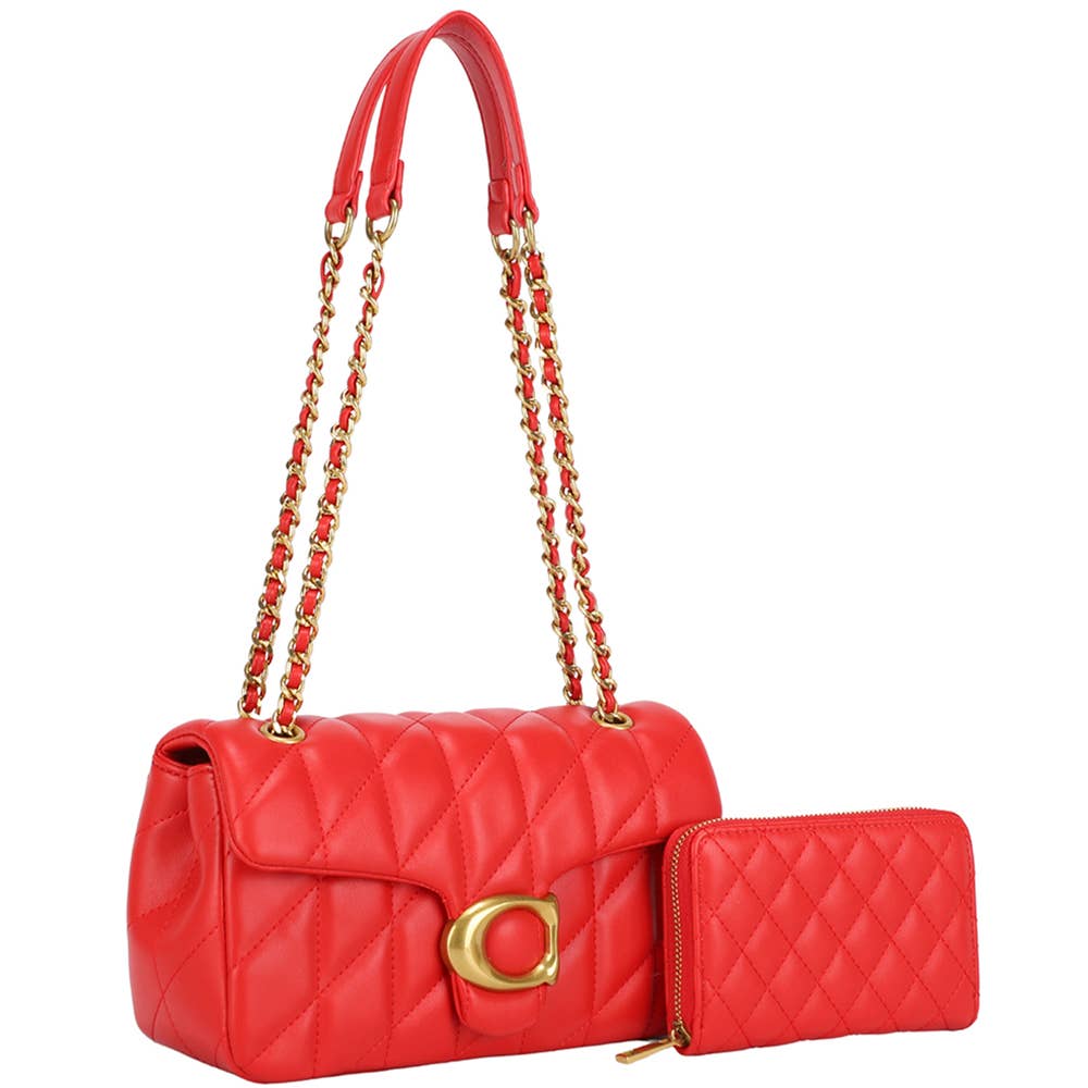 2IN1 QUILTED DESIGN SHOULDER BAG W WALLET SET