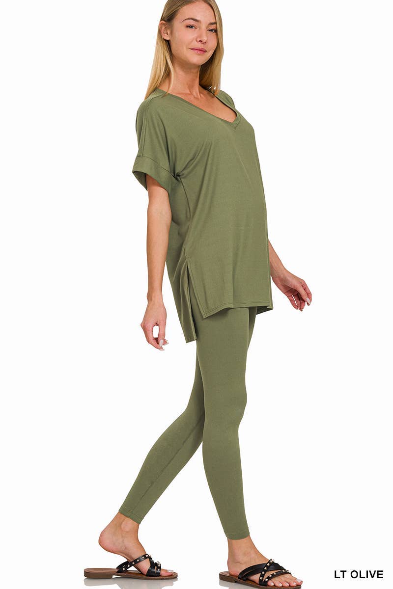 Brushed Dty Microfiber Loungewear Set: BROWN / 1-1-1-1 (S-M-L-XL)