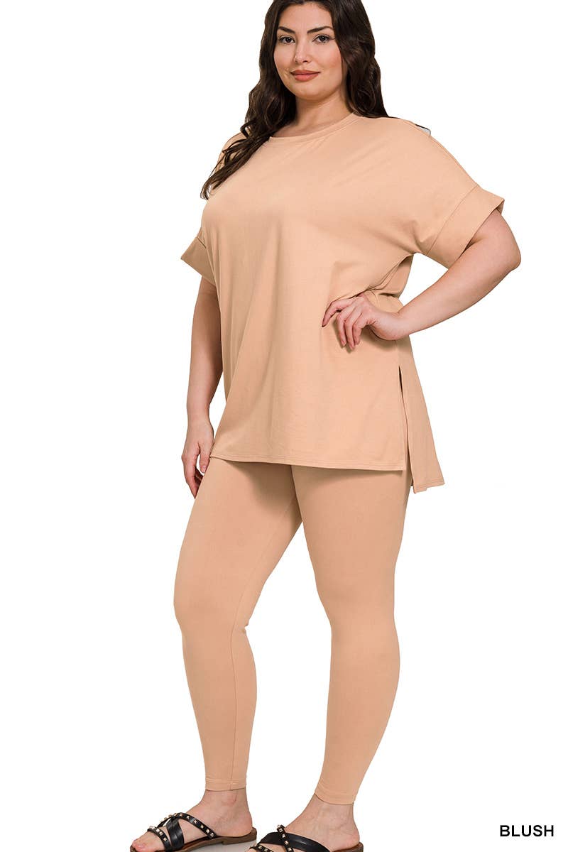 Plus Brushed Dty Microfiber Loungewear Set: EGGPLANT / 1-1-1 (1XL-2XL-3XL)