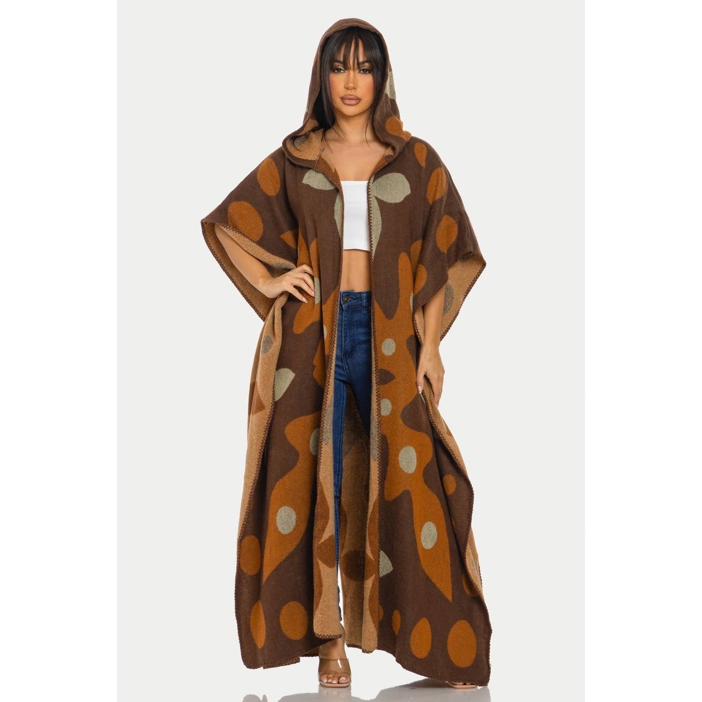 Hooded Open Cardigan Poncho