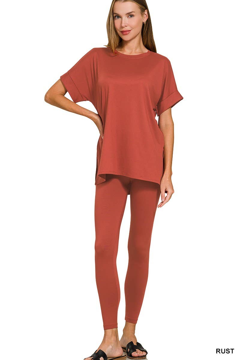 Brushed Dty Microfiber Loungewear Set: RUST / 1-1-1-1 (S-M-L-XL)
