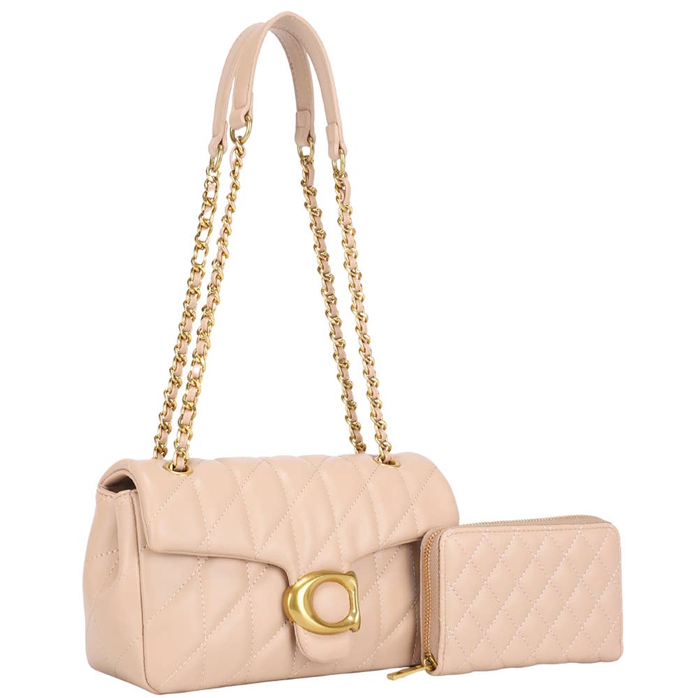 2IN1 QUILTED DESIGN SHOULDER BAG W WALLET SET