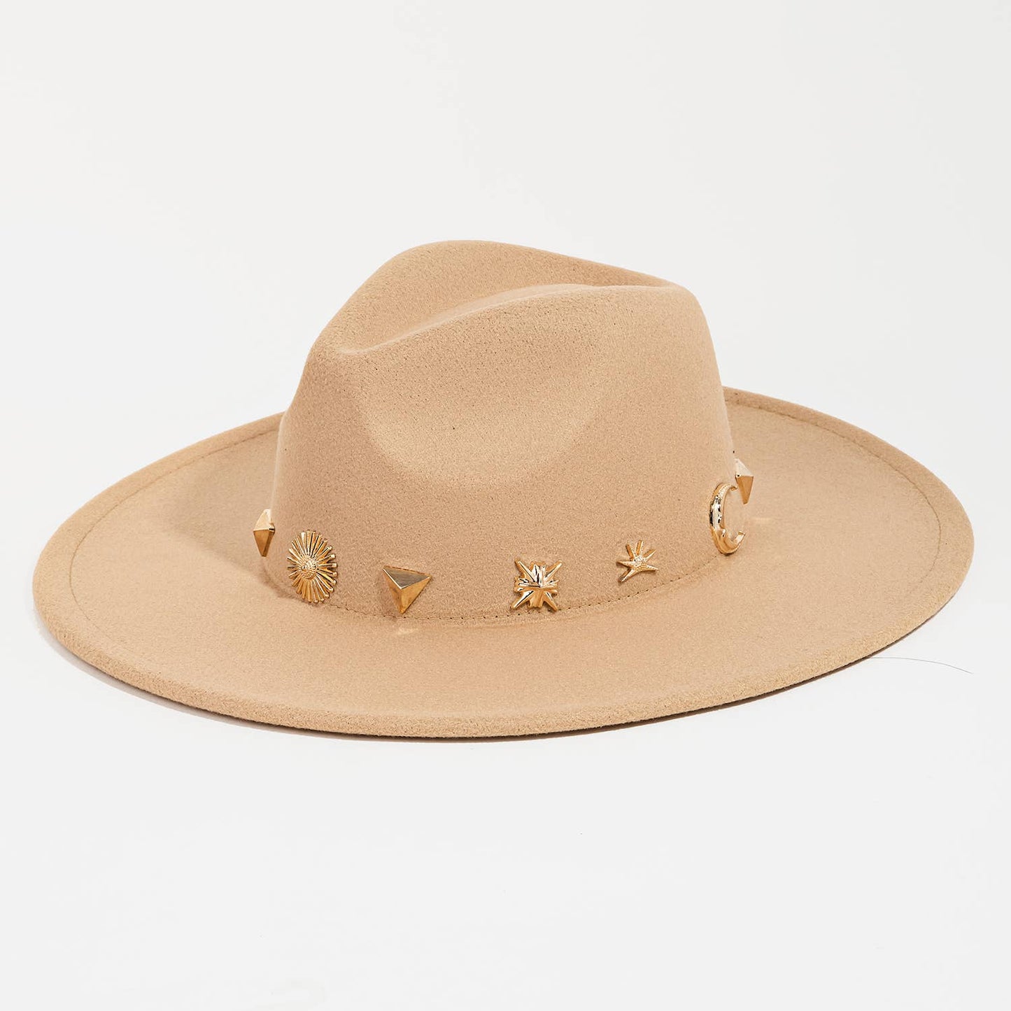Studded Sun Moon Star Fashion Fedora Hat