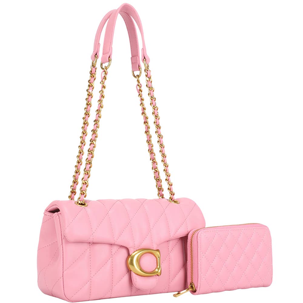 2IN1 QUILTED DESIGN SHOULDER BAG W WALLET SET