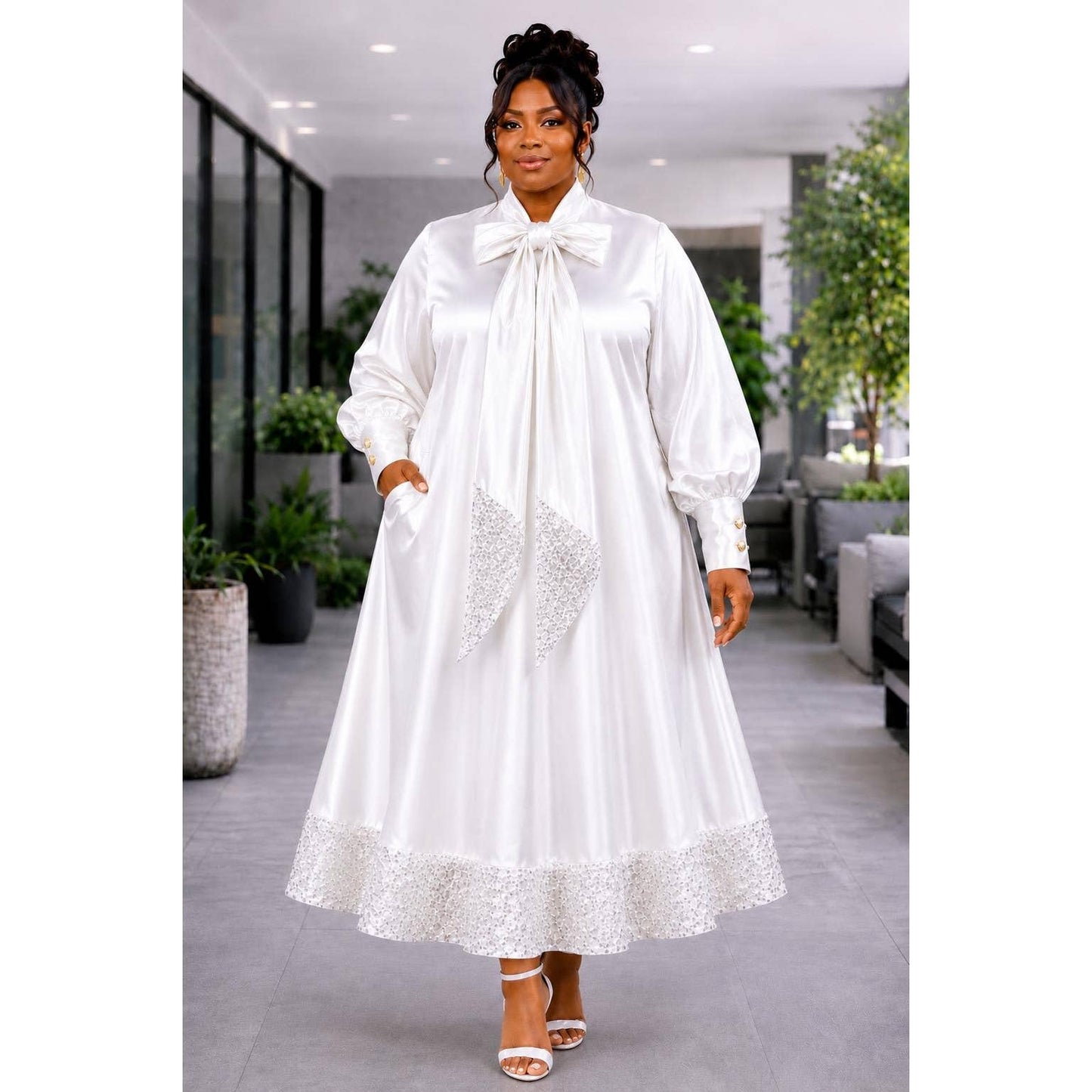 The Royal Grace Satin Bow Maxi Dress