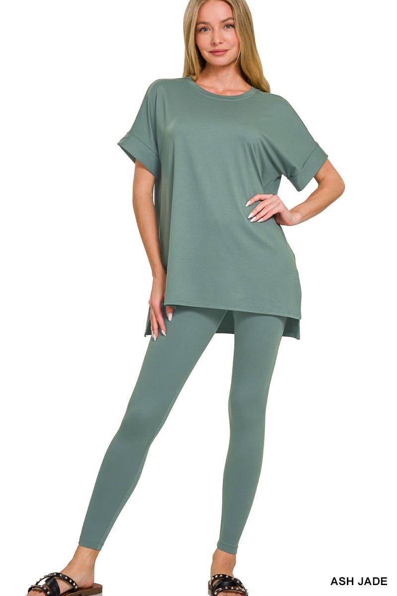 Brushed Dty Microfiber Loungewear Set: CHOCOLATE / 1-1-1-1 (S-M-L-XL)