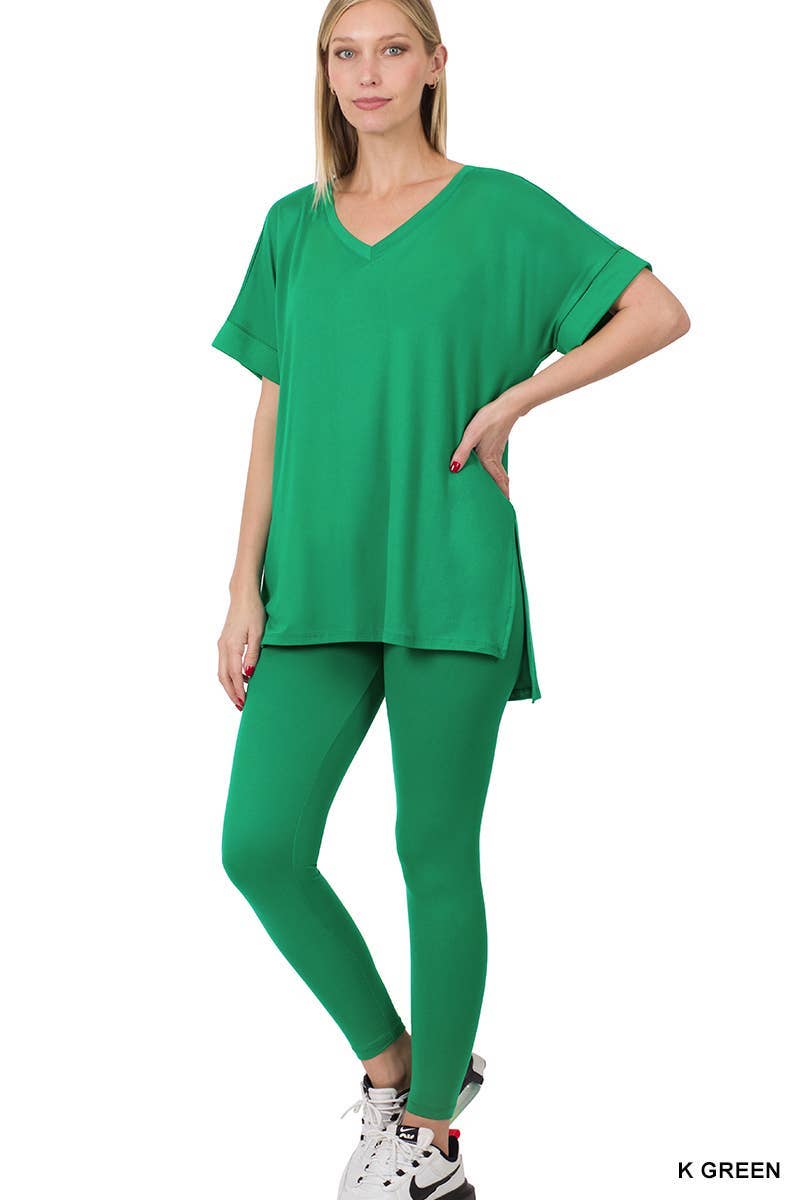 Brushed Dty Microfiber Loungewear Set: DUSTY BLUE / 1-1-1-1 (S-M-L-XL)