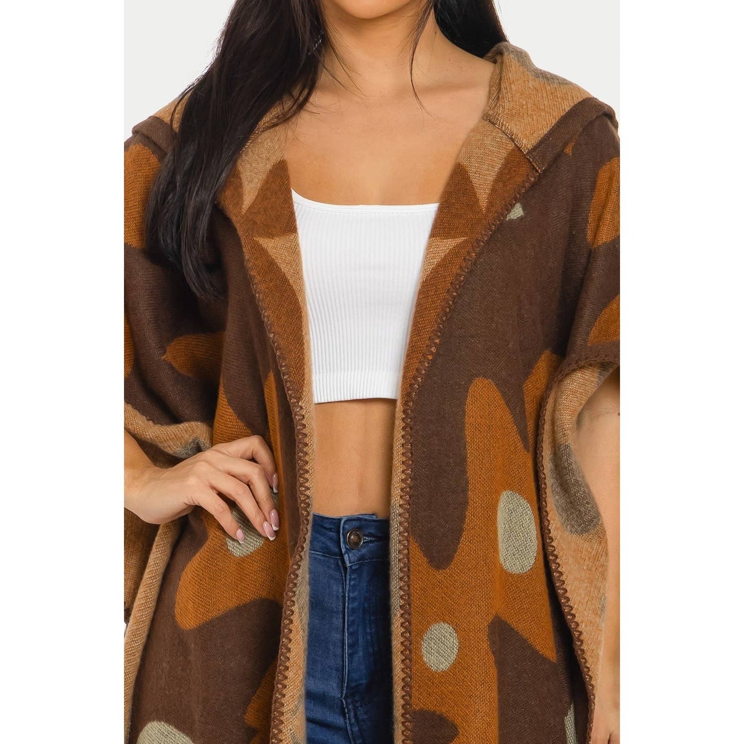 Hooded Open Cardigan Poncho