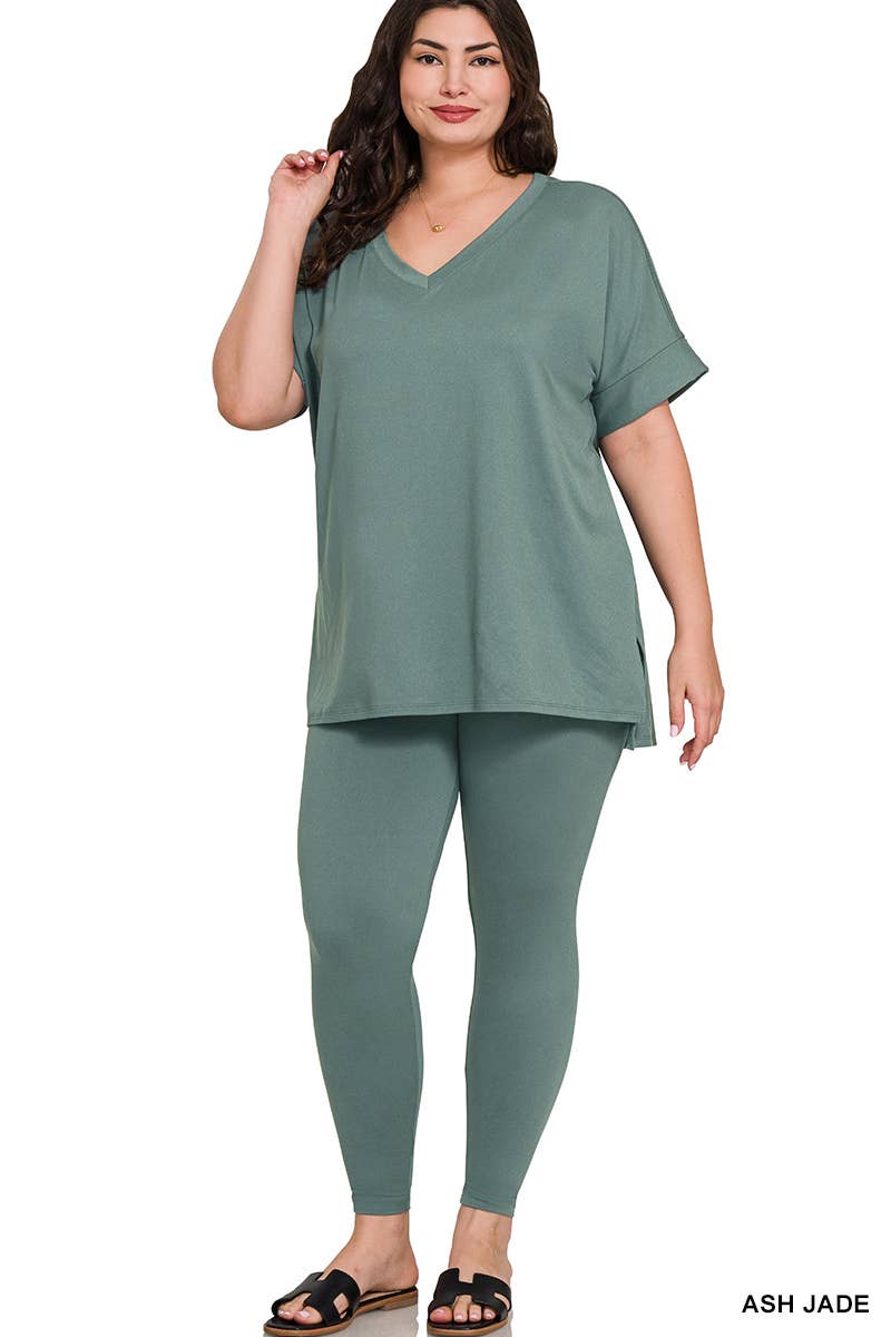 Plus Brushed Dty Microfiber Loungewear Set: ASH JADE / 1-1-1(1X-2X-3X)