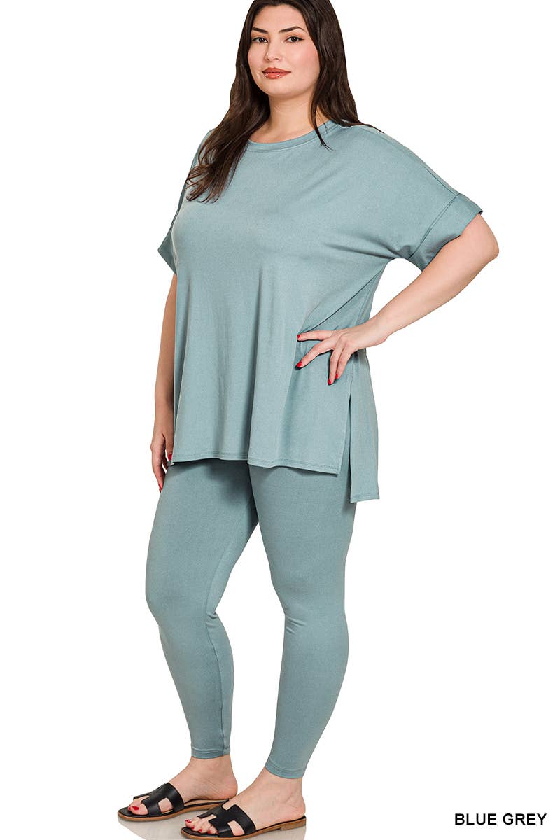 Plus Brushed Dty Microfiber Loungewear Set: RUST / 1-1-1 (1XL-2XL-3XL)