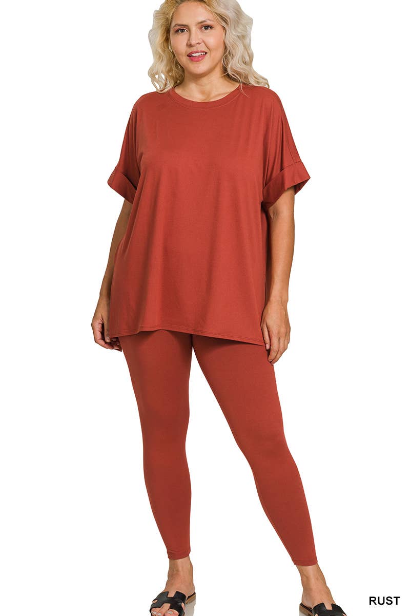 Plus Brushed Dty Microfiber Loungewear Set: RUST / 1-1-1 (1XL-2XL-3XL)