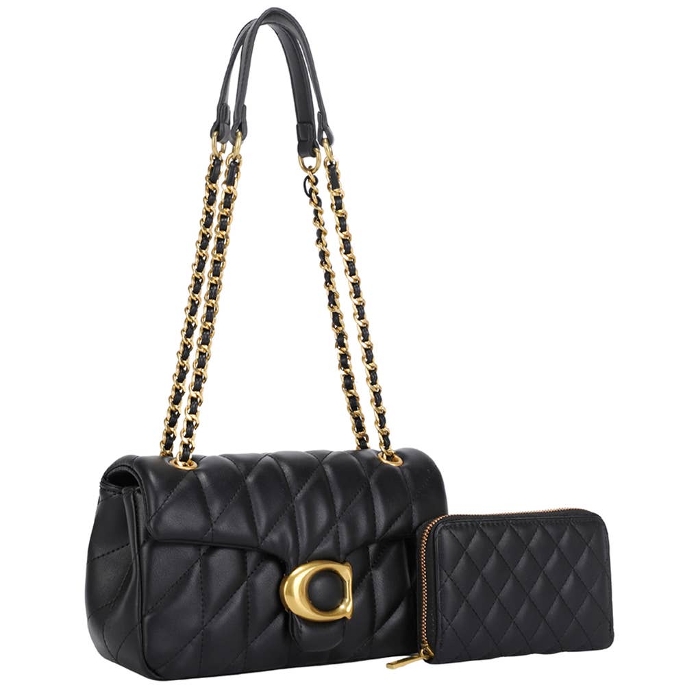 2IN1 QUILTED DESIGN SHOULDER BAG W WALLET SET