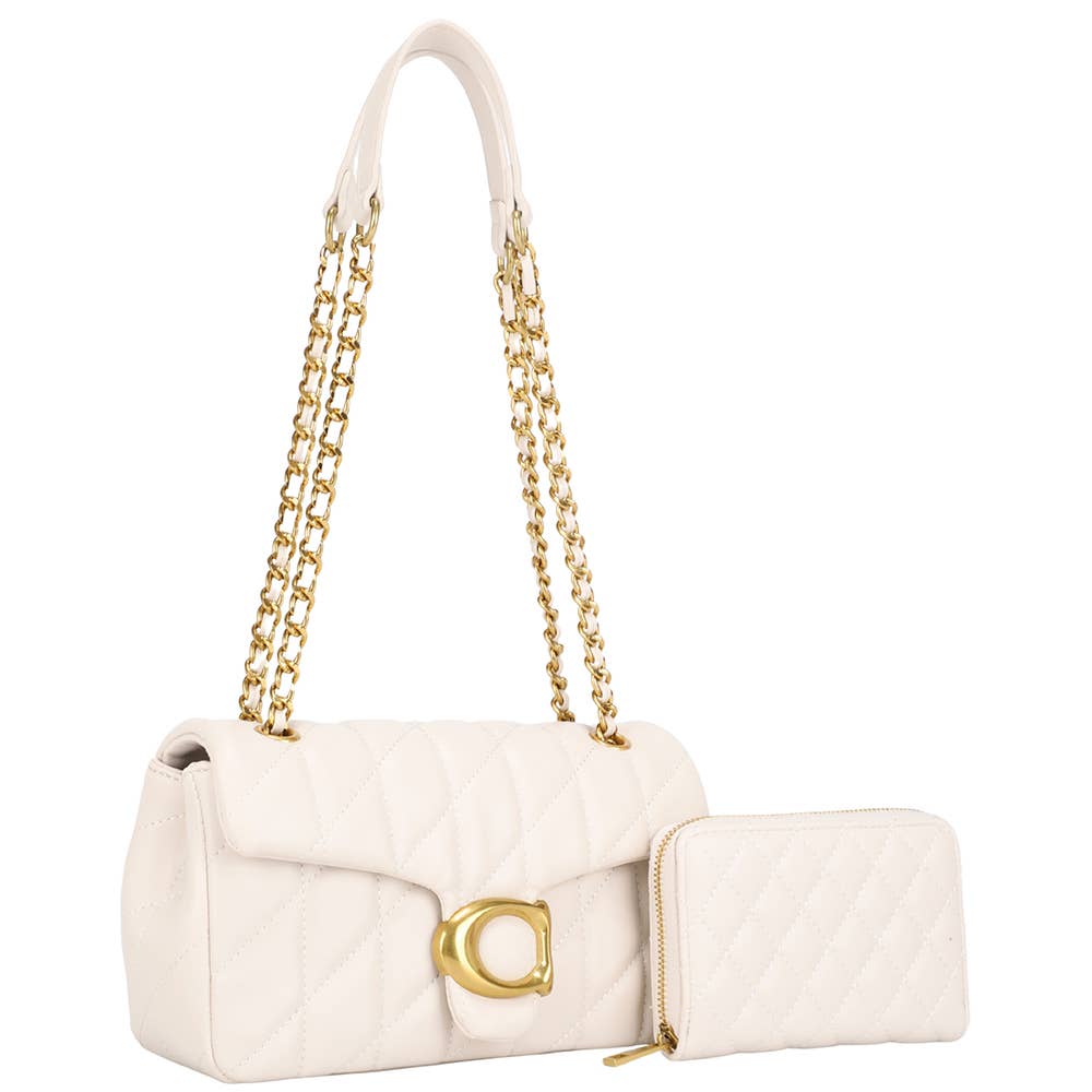 2IN1 QUILTED DESIGN SHOULDER BAG W WALLET SET