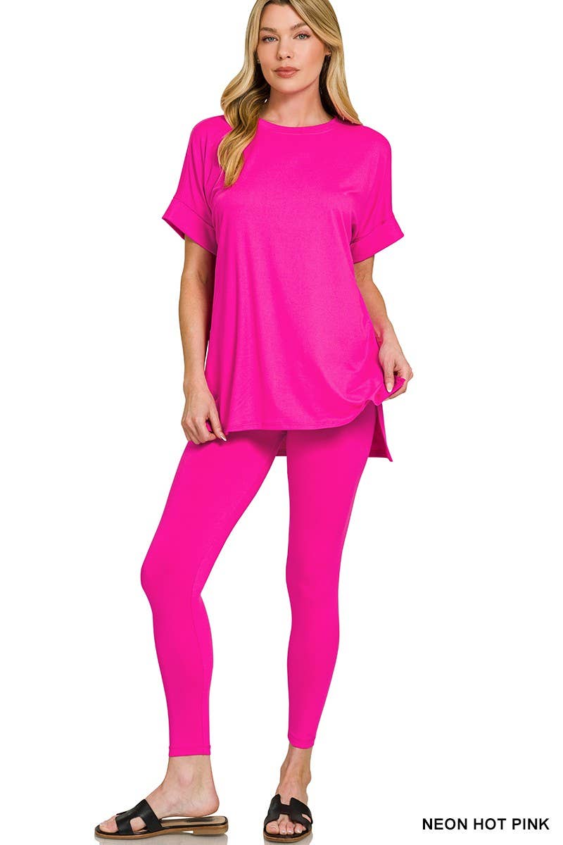 Brushed Dty Microfiber Loungewear Set: DUSTY BLUE / 1-1-1-1 (S-M-L-XL)