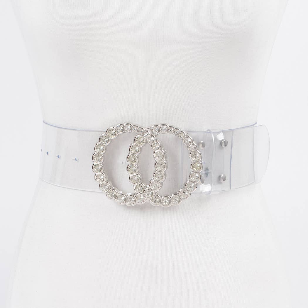 Wide Transparent Plus Size Belt W/Rhinestone Buckle