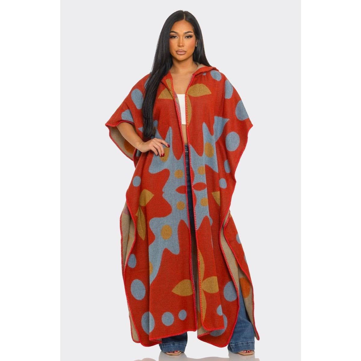 Hooded Open Cardigan Poncho