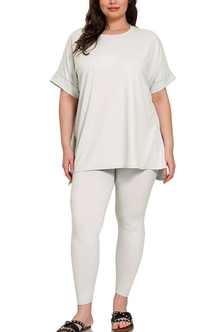 Plus Brushed Dty Microfiber Loungewear Set: RUST / 1-1-1 (1XL-2XL-3XL)