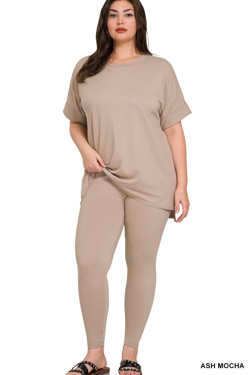 Plus Brushed Dty Microfiber Loungewear Set: EGGPLANT / 1-1-1 (1XL-2XL-3XL)