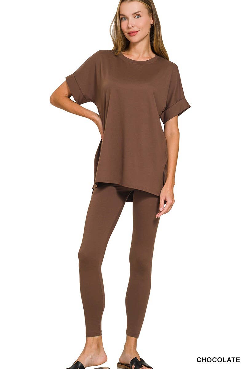 Brushed Dty Microfiber Loungewear Set: DUSTY BLUE / 1-1-1-1 (S-M-L-XL)