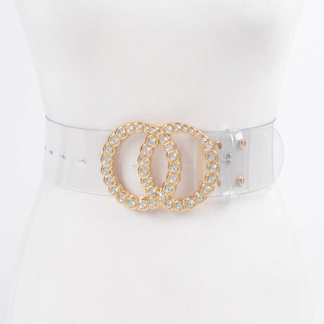 Wide Transparent Plus Size Belt W/Rhinestone Buckle