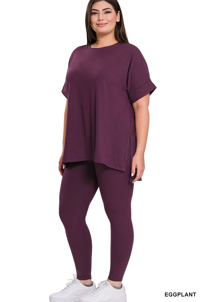 Plus Brushed Dty Microfiber Loungewear Set: RUST / 1-1-1 (1XL-2XL-3XL)