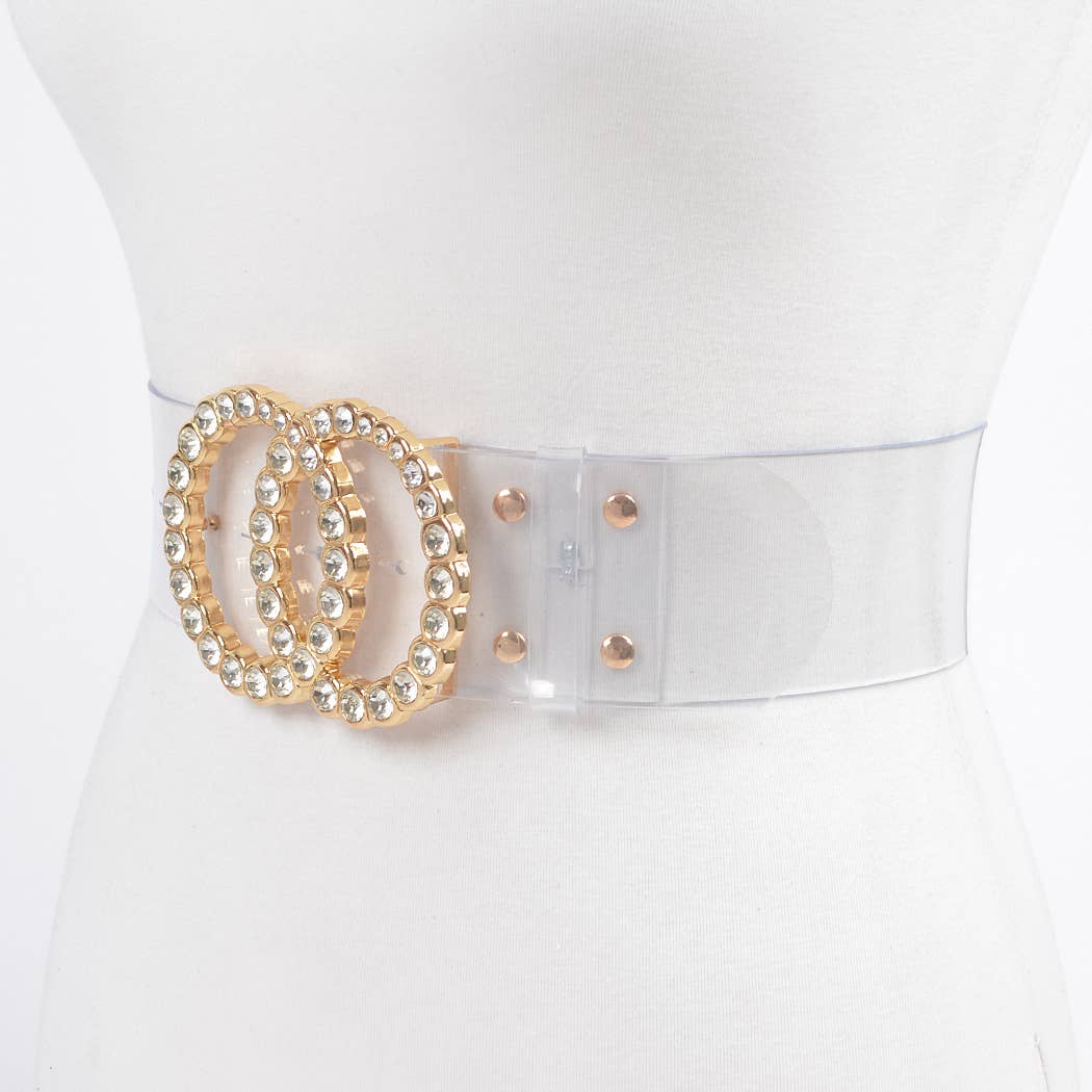 Wide Transparent Plus Size Belt W/Rhinestone Buckle