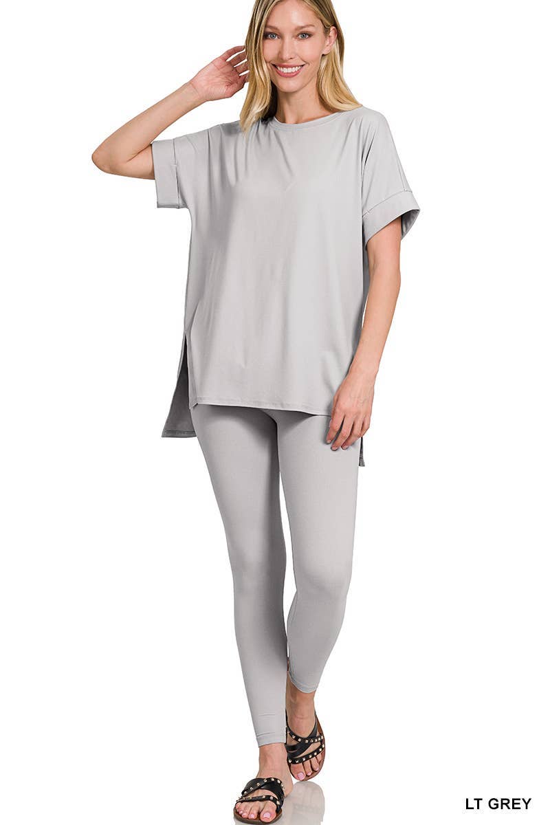 Brushed Dty Microfiber Loungewear Set: DUSTY BLUE / 1-1-1-1 (S-M-L-XL)