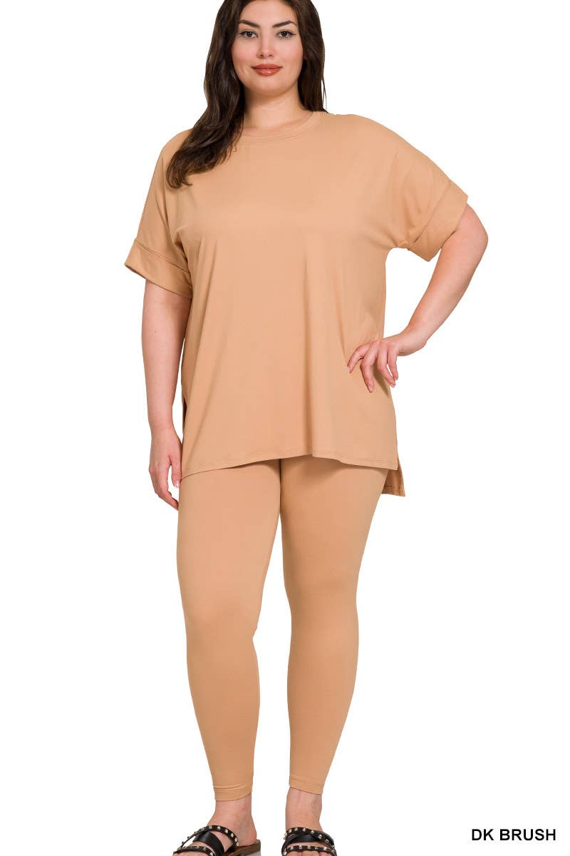 Plus Brushed Dty Microfiber Loungewear Set: BLUE GREY / 1-1-1 (1XL-2XL-3XL)