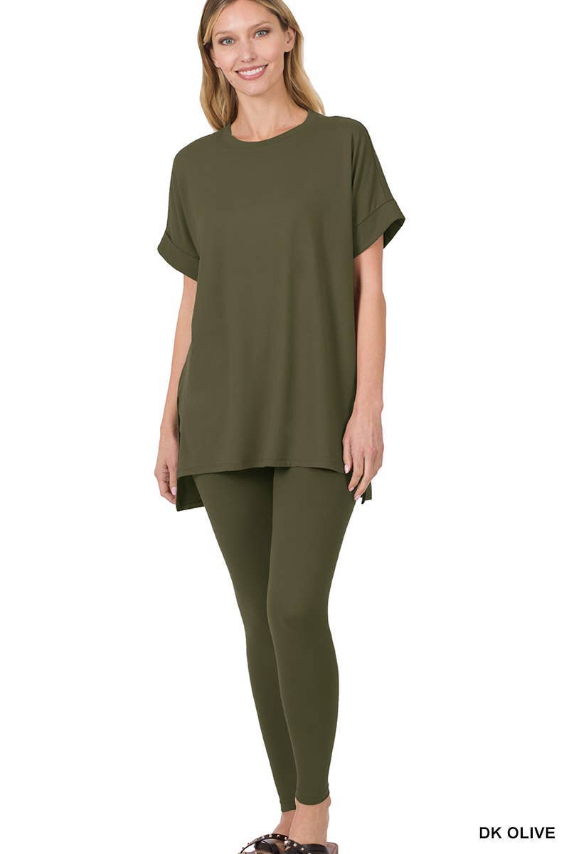 Brushed Dty Microfiber Loungewear Set: CHOCOLATE / 1-1-1-1 (S-M-L-XL)