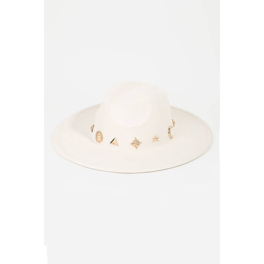 Studded Sun Moon Star Fashion Fedora Hat