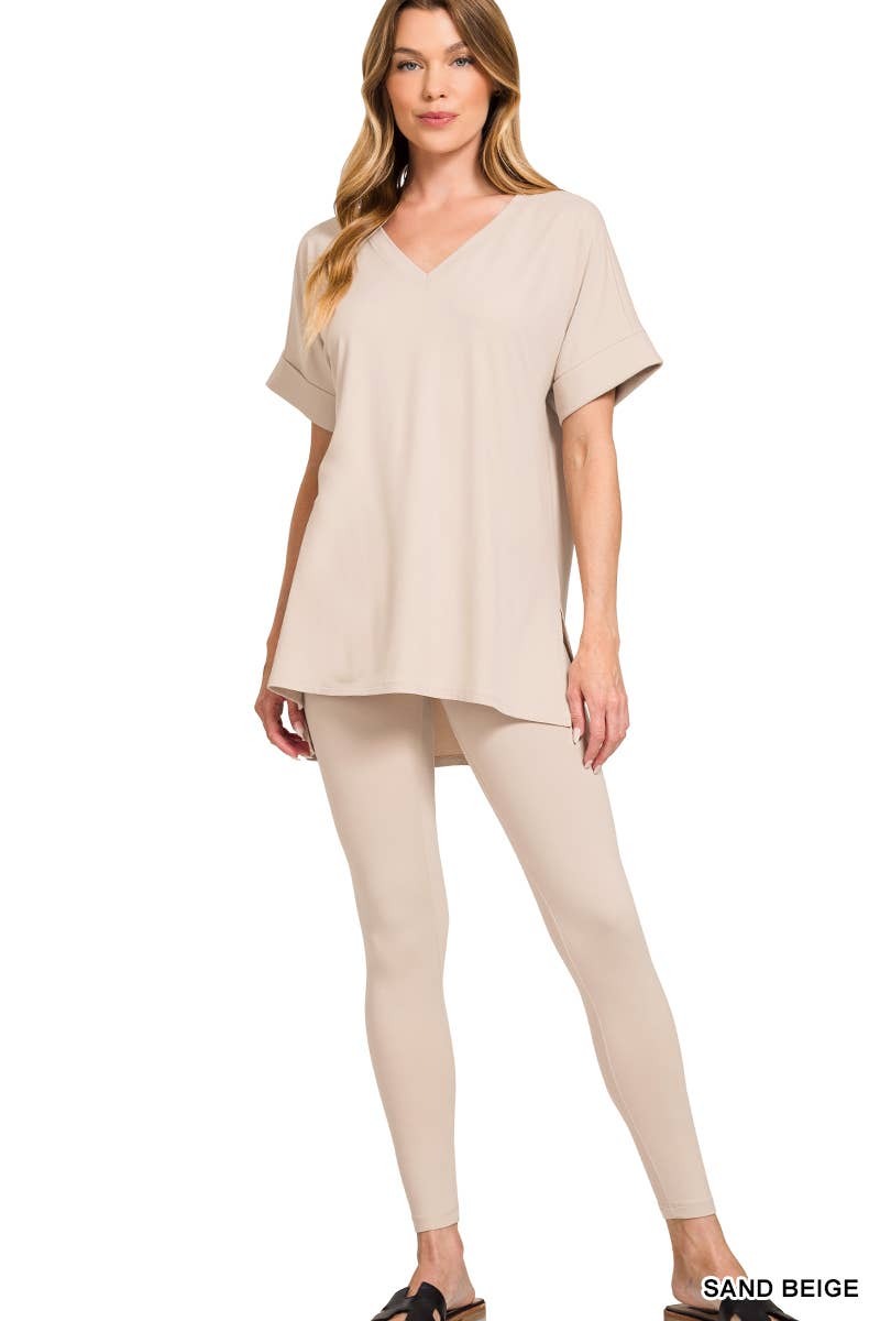 Brushed Dty Microfiber Loungewear Set: BROWN / 1-1-1-1 (S-M-L-XL)