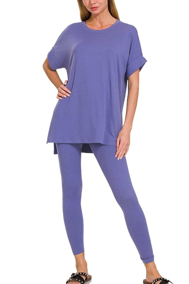 Brushed Dty Microfiber Loungewear Set: EGGPLANT / 1-1-1-1 (S-M-L-XL)