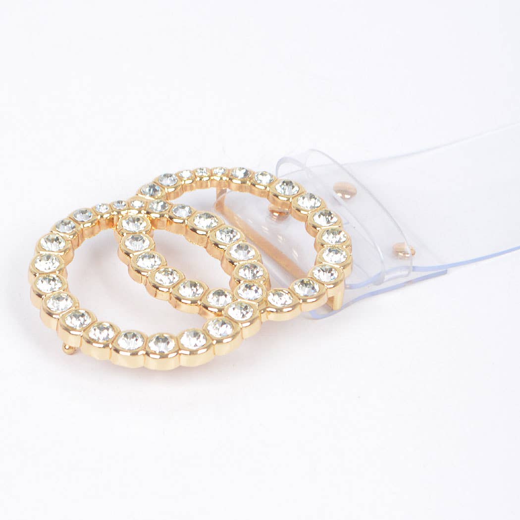 Wide Transparent Plus Size Belt W/Rhinestone Buckle