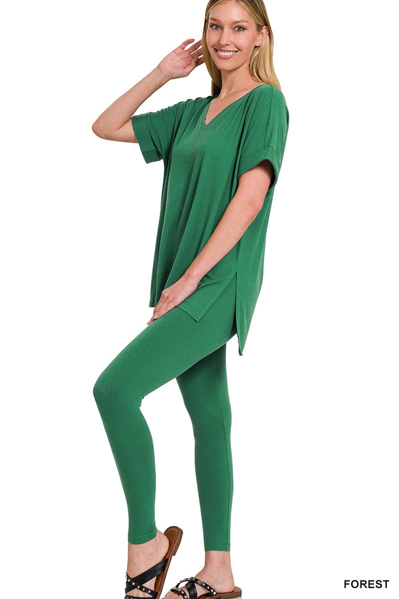 Brushed Dty Microfiber Loungewear Set: BROWN / 1-1-1-1 (S-M-L-XL)