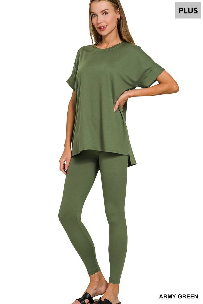 Plus Brushed Dty Microfiber Loungewear Set: EGGPLANT / 1-1-1 (1XL-2XL-3XL)