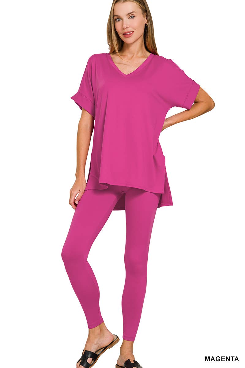 Brushed Dty Microfiber Loungewear Set: DUSTY BLUE / 1-1-1-1 (S-M-L-XL)