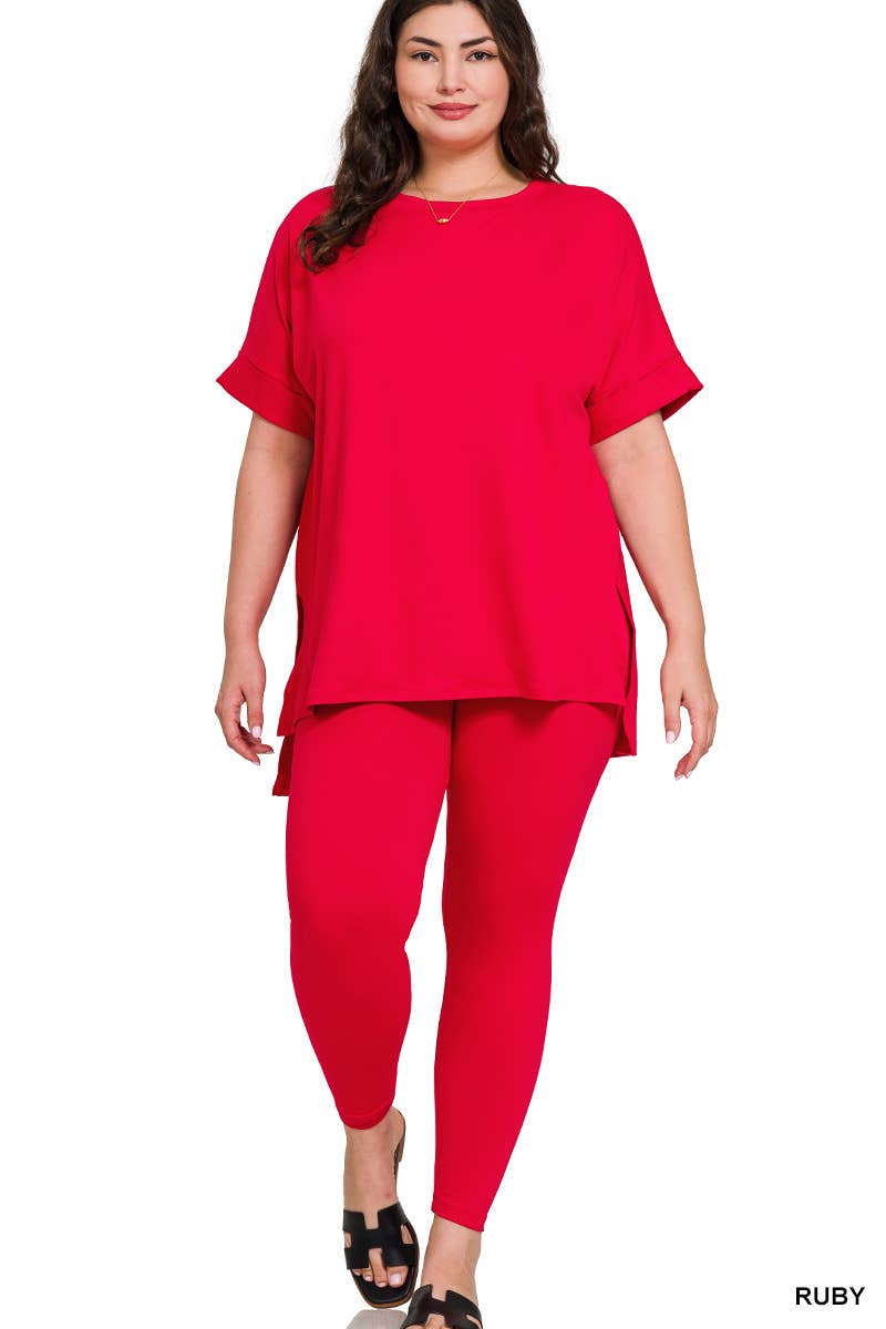 Plus Brushed Dty Microfiber Loungewear Set: RUST / 1-1-1 (1XL-2XL-3XL)