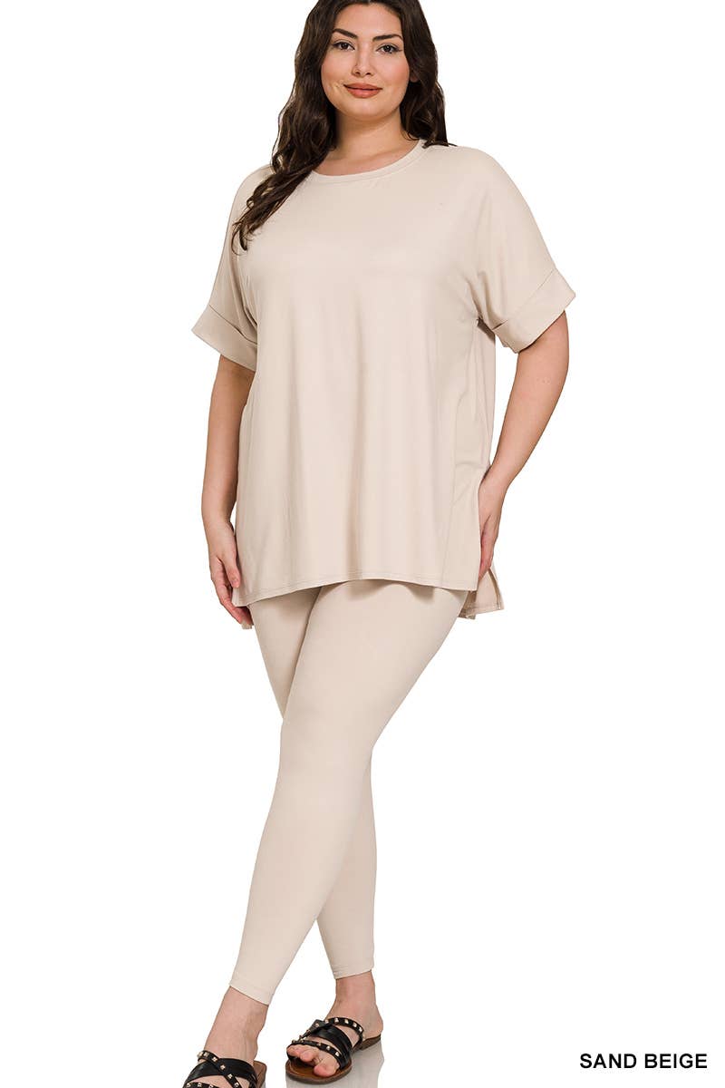 Plus Brushed Dty Microfiber Loungewear Set: RUST / 1-1-1 (1XL-2XL-3XL)