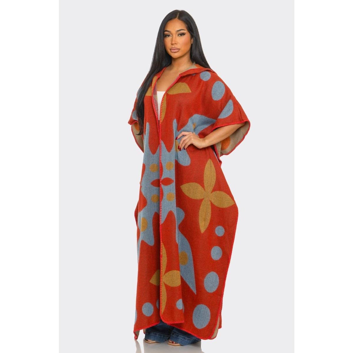 Hooded Open Cardigan Poncho