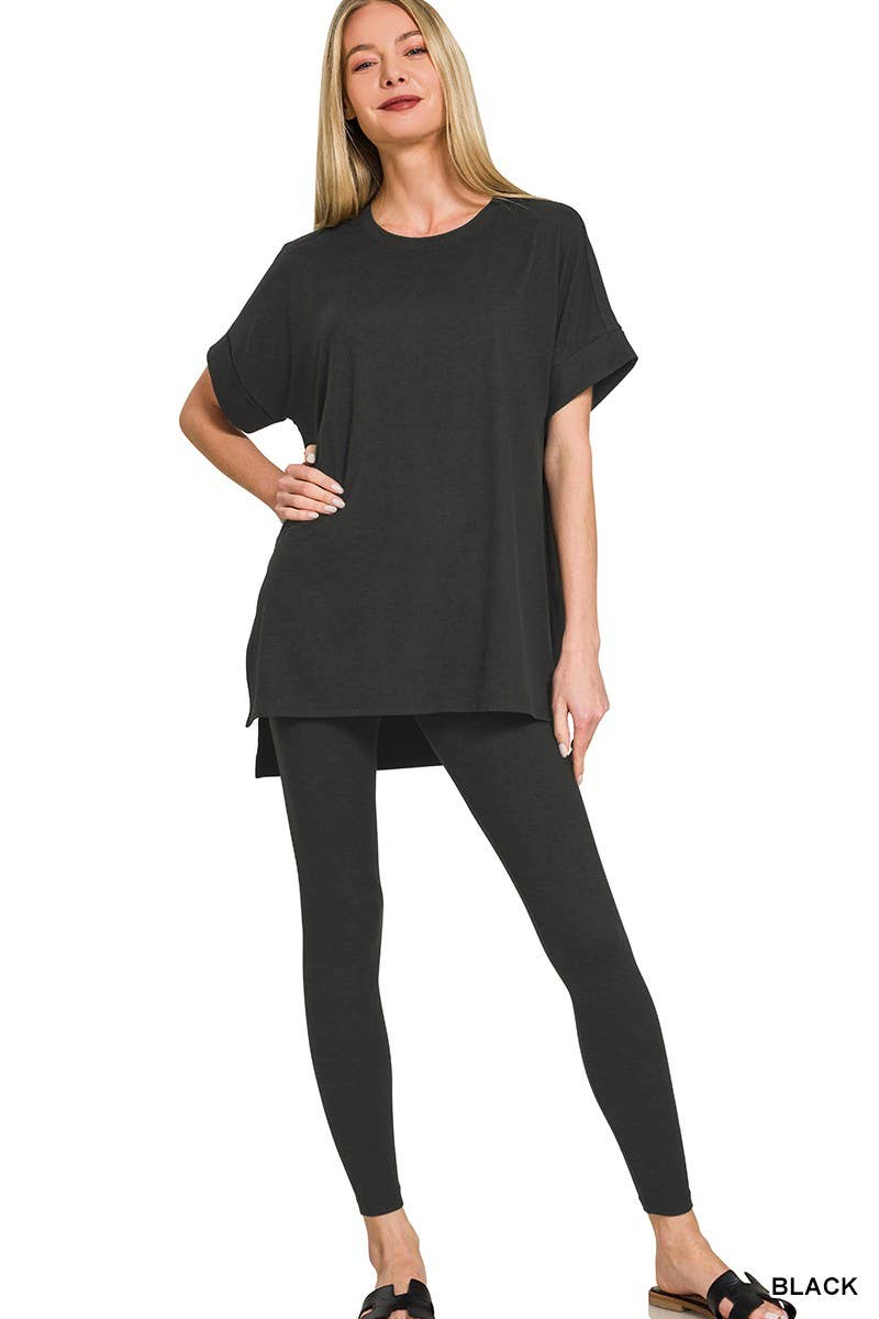 Brushed Dty Microfiber Loungewear Set: CHOCOLATE / 1-1-1-1 (S-M-L-XL)