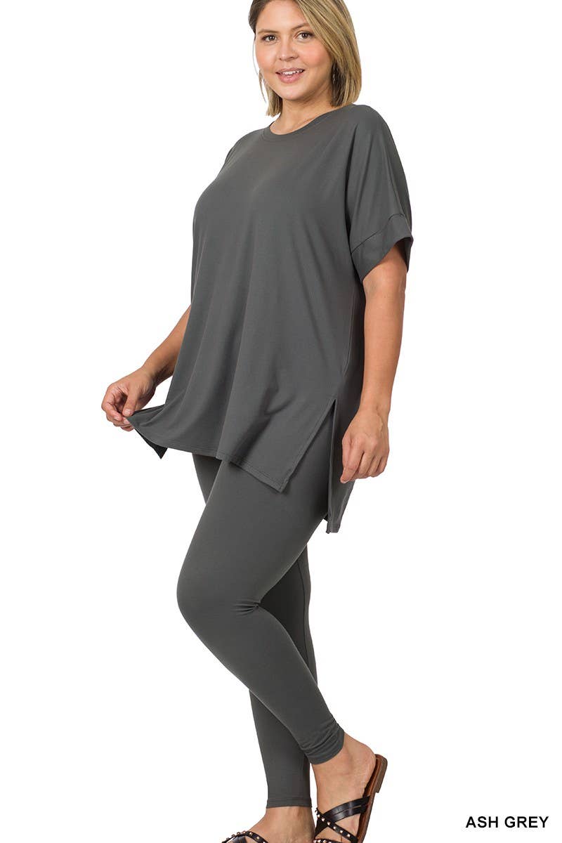 Plus Brushed Dty Microfiber Loungewear Set: BLUE GREY / 1-1-1 (1XL-2XL-3XL)