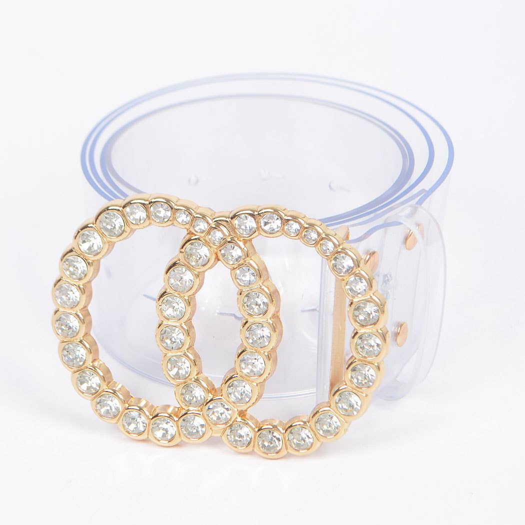 Wide Transparent Plus Size Belt W/Rhinestone Buckle