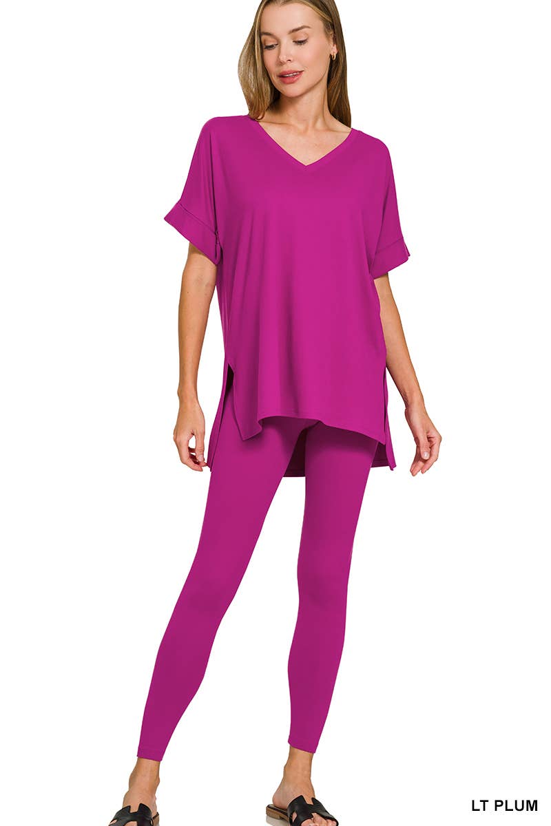 Brushed Dty Microfiber Loungewear Set: DUSTY BLUE / 1-1-1-1 (S-M-L-XL)